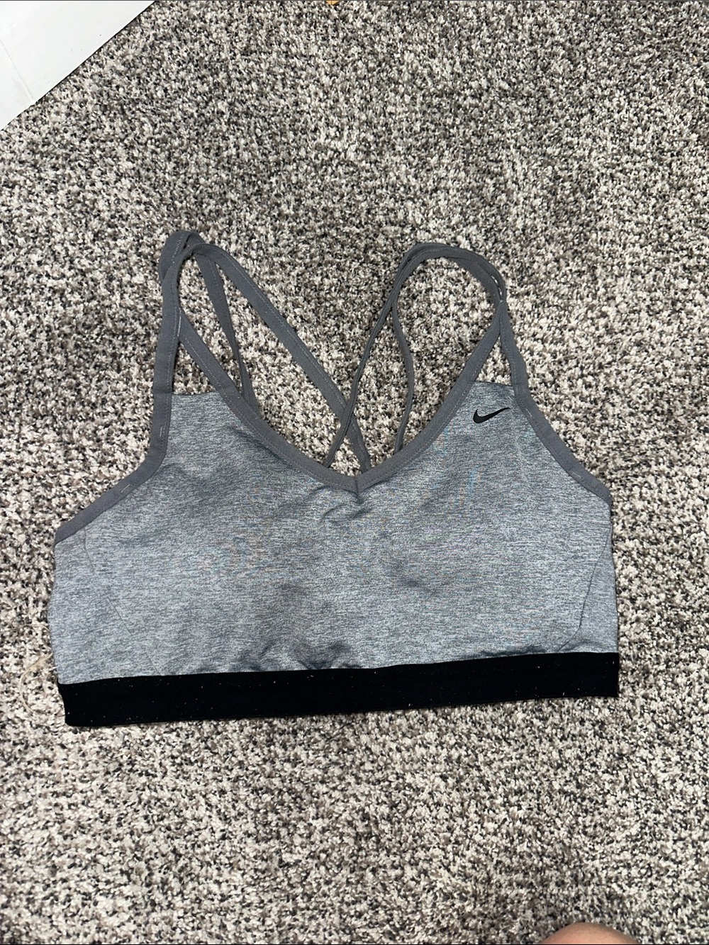 Nike Heather Gray Strappy Sports Bra with Black Band